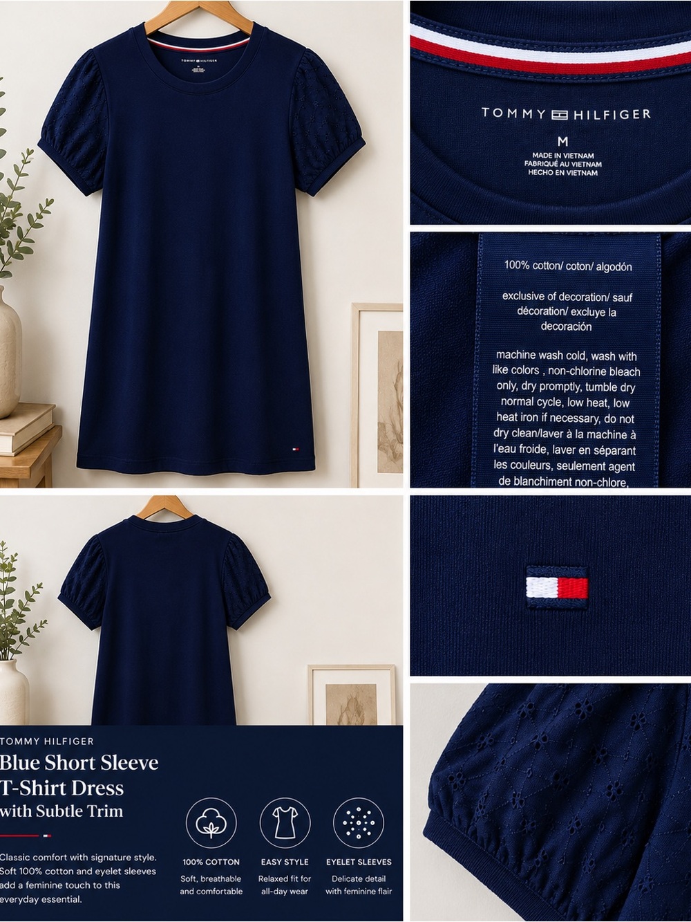 Tommy Hilfiger Blue Short Sleeve T-Shirt Dress with Subtle Trim